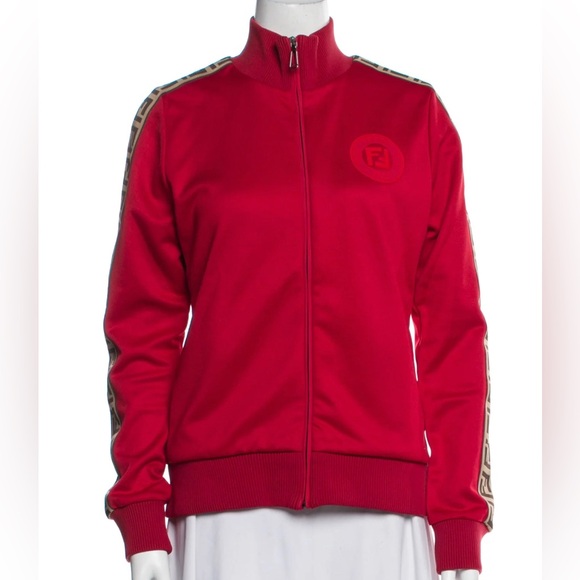 Fendi  Red Bomber Jacket with Brown Trim - Picture 1 of 10